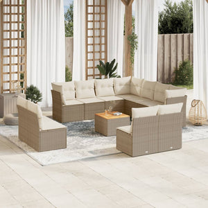 Set Divani da Giardino 12 pz con Cuscini Beige in Polyrattan