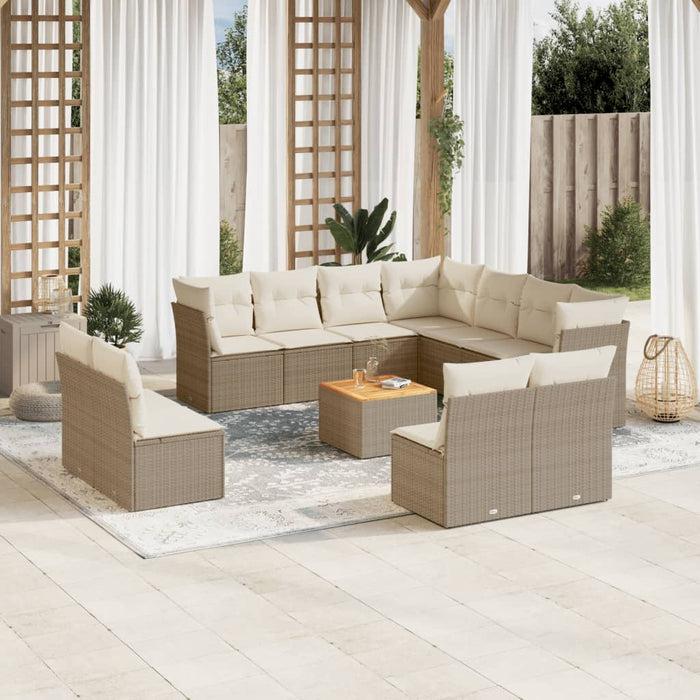 Set Divani da Giardino 12 pz con Cuscini Beige in Polyrattan