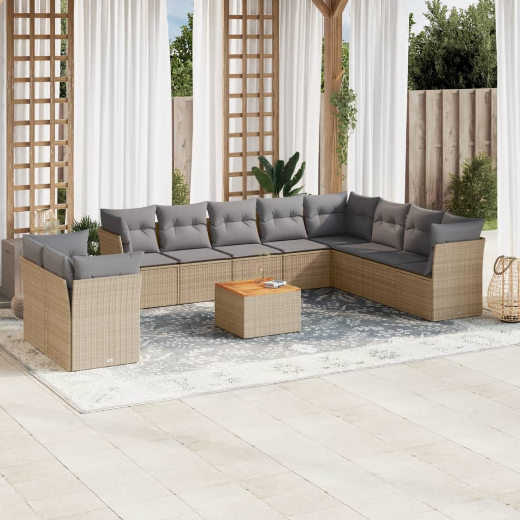 Set Divano da Giardino 11 pz con Cuscini Beige Misto Polyrattancod mxl 116888