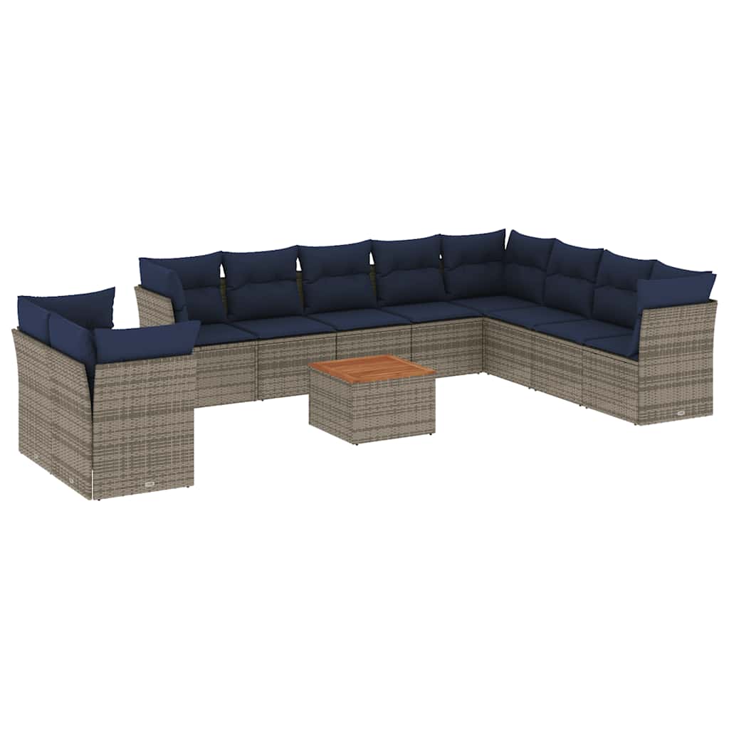 Set Divani da Giardino 11 pz con Cuscini in Polyrattan Grigio 3256054
