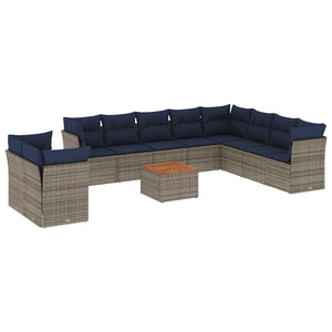 Set Divani da Giardino 11 pz con Cuscini in Polyrattan Grigio 3256054