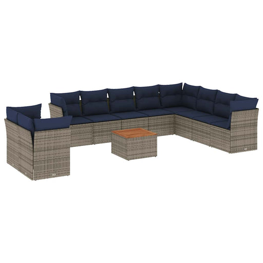 Set Divani da Giardino 11 pz con Cuscini in Polyrattan Grigio 3256054