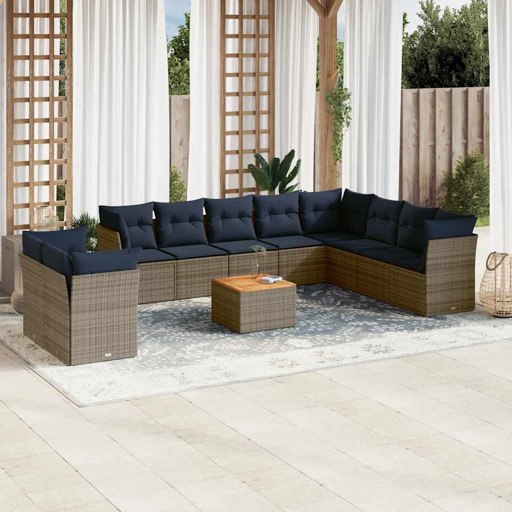 Set Divani da Giardino 11 pz con Cuscini in Polyrattan Grigio 3256054