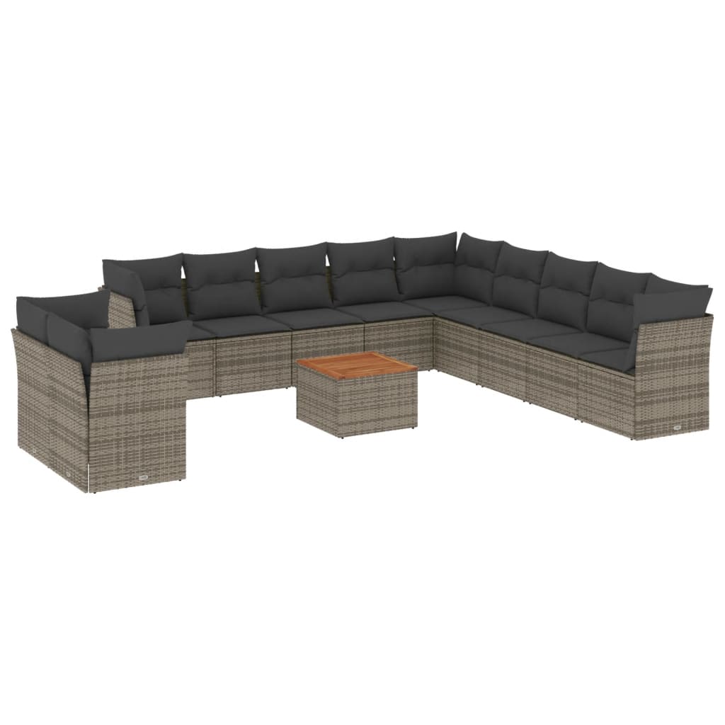Set Divani da Giardino 12 pz con Cuscini Grigio in Polyrattan