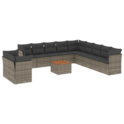 Set Divani da Giardino 12 pz con Cuscini Grigio in Polyrattan
