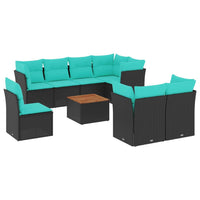 Set Divani da Giardino 9 pz con Cuscini Nero in Polyrattan 3256071