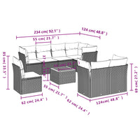 Set Divani da Giardino 9 pz con Cuscini Nero in Polyrattan 3256071