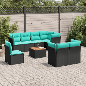 Set Divani da Giardino 9 pz con Cuscini Nero in Polyrattan 3256071
