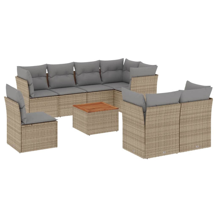 Set Divano da Giardino 9 pz con Cuscini Beige Misto Polyrattan 3256073