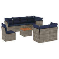 Set Divani da Giardino 9 pz con Cuscini Grigio in Polyrattan 3256075