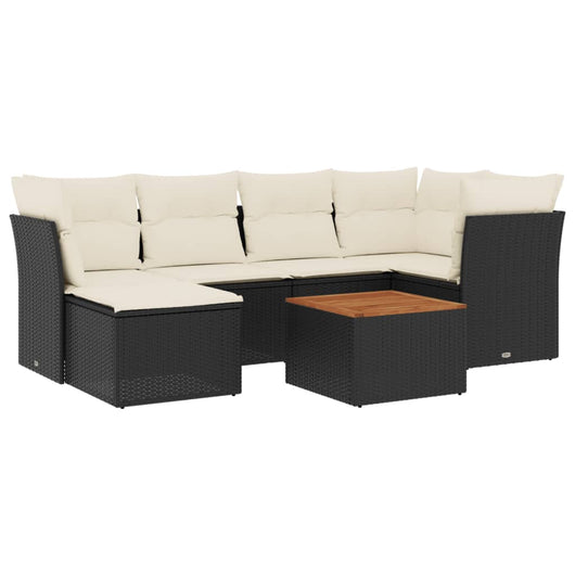 Set Divani da Giardino con Cuscini 7pz Nero Polyrattan