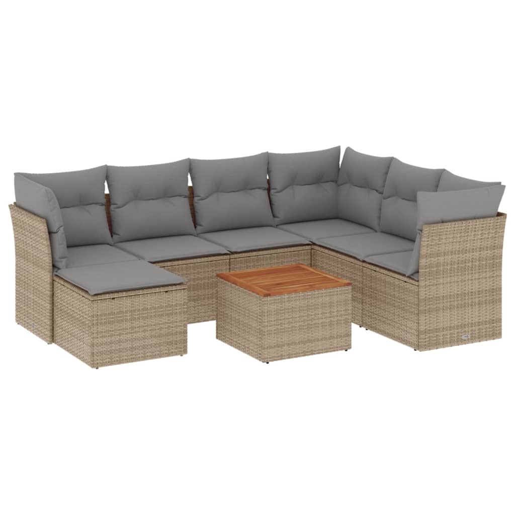 Set Divano da Giardino 8 pz con Cuscini Beige Misto Polyrattan 3256094