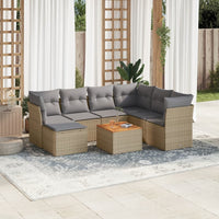 Set Divano da Giardino 8 pz con Cuscini Beige Misto Polyrattan