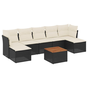 Set Divani da Giardino con Cuscini 8 pz Nero in Polyrattan
