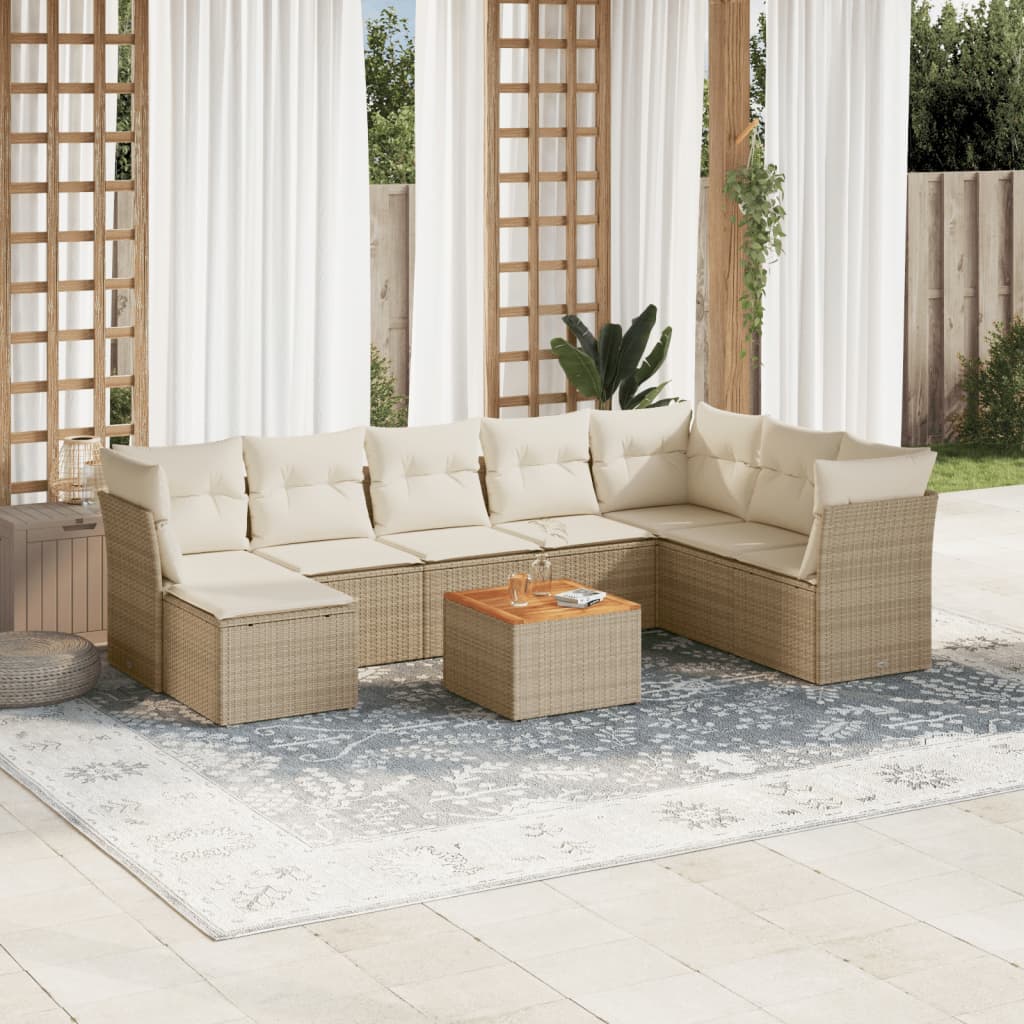 Set Divano da Giardino 9 pz con Cuscini Beige in Polyrattancod mxl 89878