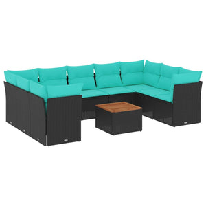 Set Divani da Giardino 10 pz con Cuscini Nero in Polyrattan 3256134