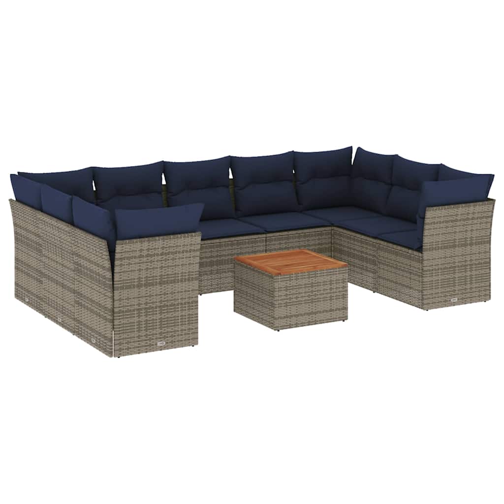 Set Divani da Giardino 10 pz con Cuscini Grigio in Polyrattan