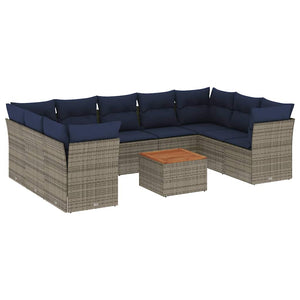 Set Divani da Giardino 10 pz con Cuscini Grigio in Polyrattan