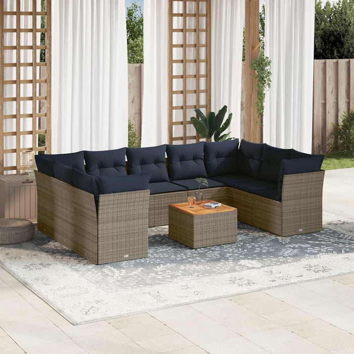 Set Divani da Giardino 10 pz con Cuscini Grigio in Polyrattan