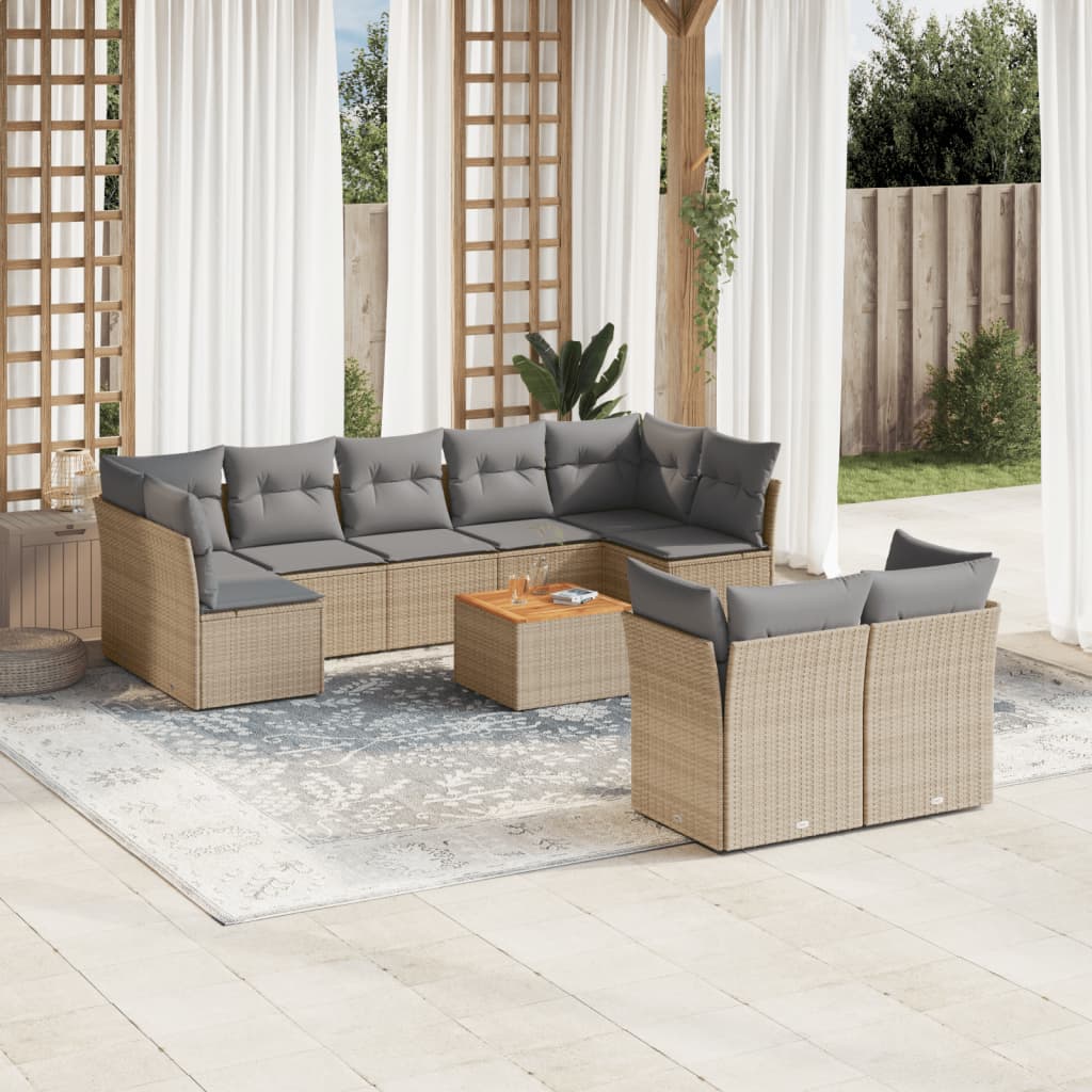 Set Divano da Giardino 10 pz con Cuscini Beige Misto Polyrattancod mxl 114511