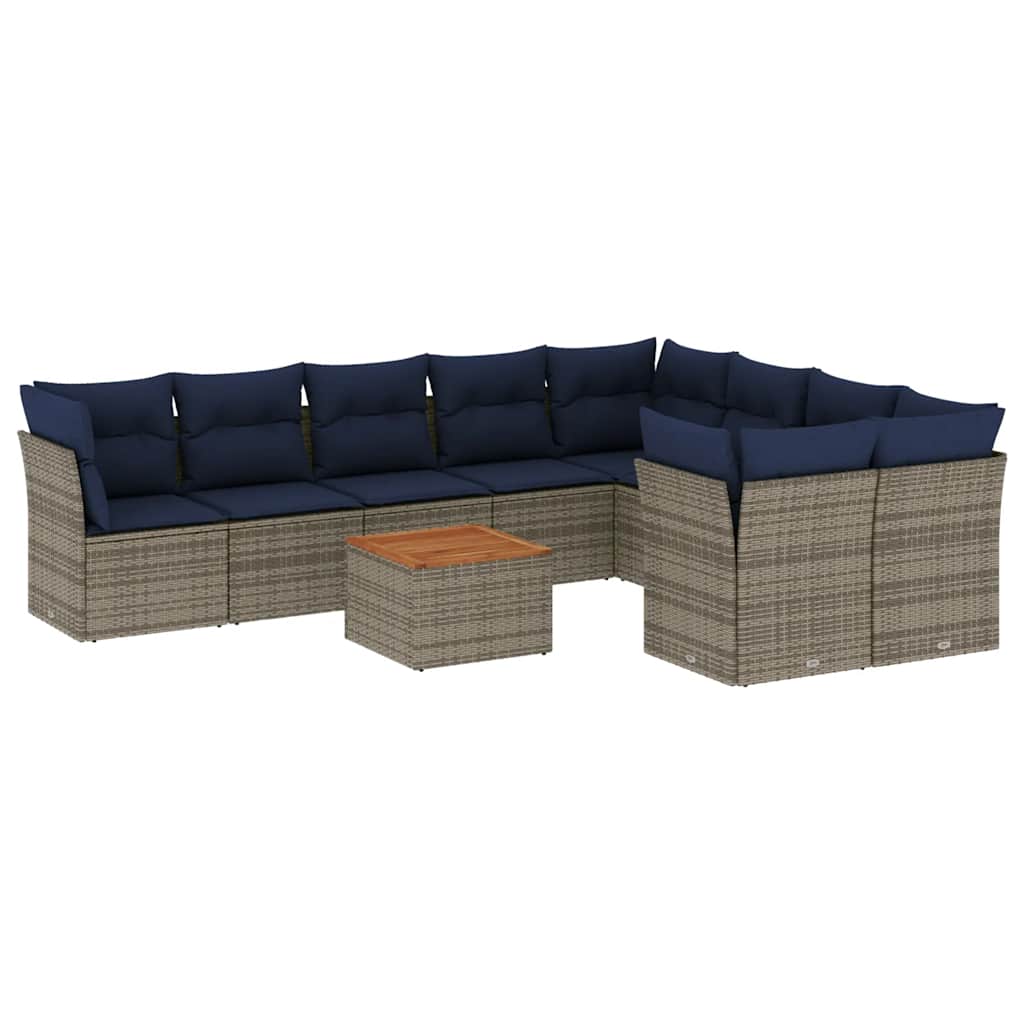 Set Divani da Giardino 10 pz con Cuscini Grigio in Polyrattan
