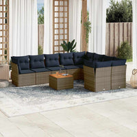 Set Divani da Giardino 10 pz con Cuscini Grigio in Polyrattan