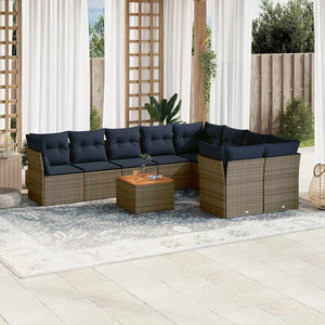 Set Divani da Giardino 10 pz con Cuscini Grigio in Polyrattan