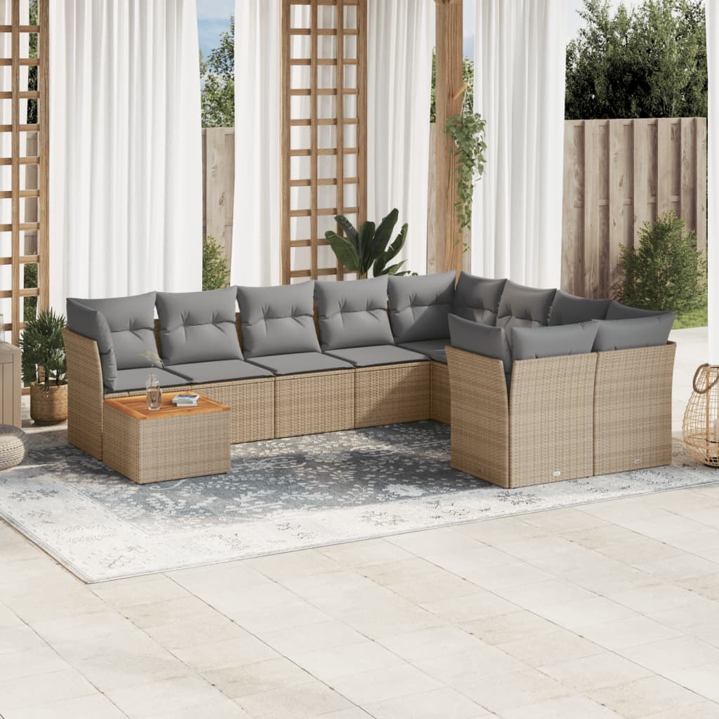 Set Divano da Giardino 10 pz con Cuscini Beige Misto Polyrattancod mxl 113127