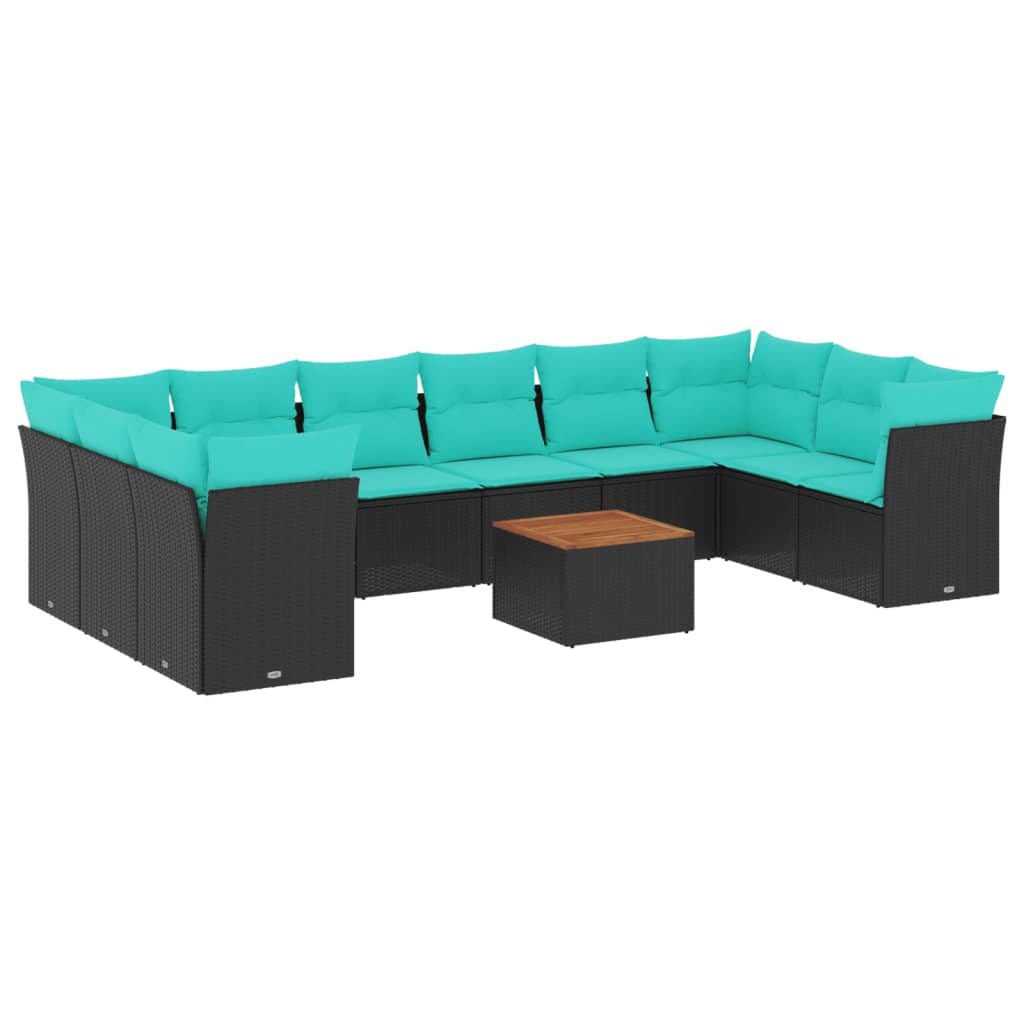 Set Divani da Giardino 11 pz con Cuscini in Polyrattan Nero 3256162
