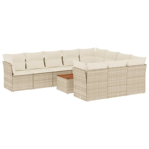 Set Divani da Giardino 11 pz con Cuscini Beige in Polyrattan