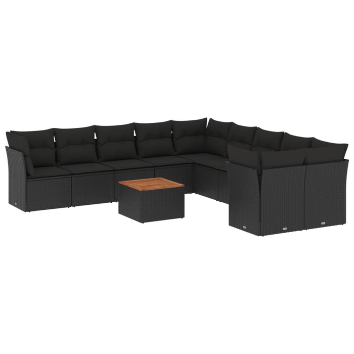 Set Divani da Giardino 11 pz con Cuscini in Polyrattan Nero 3256181