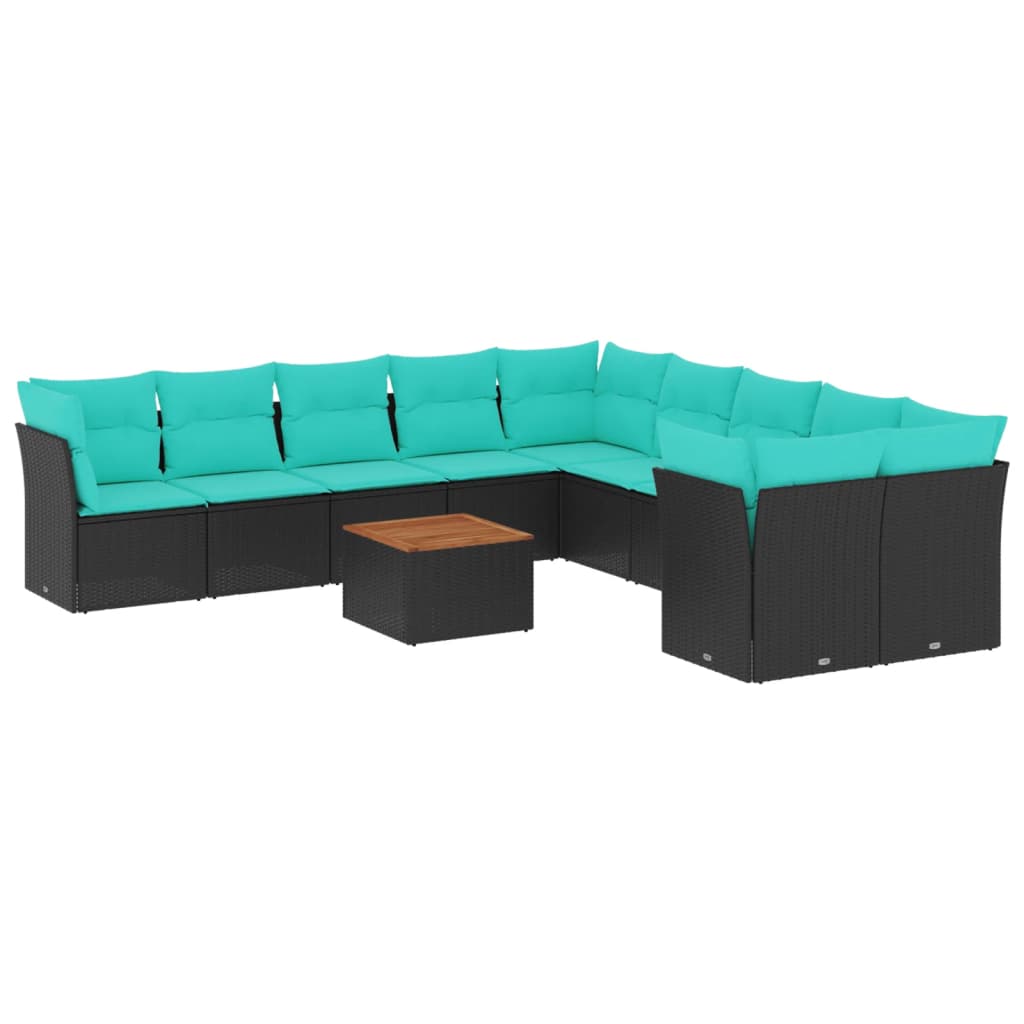 Set Divani da Giardino 11 pz con Cuscini in Polyrattan Nero 3256183