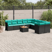 Set Divani da Giardino 11 pz con Cuscini in Polyrattan Nero 3256183