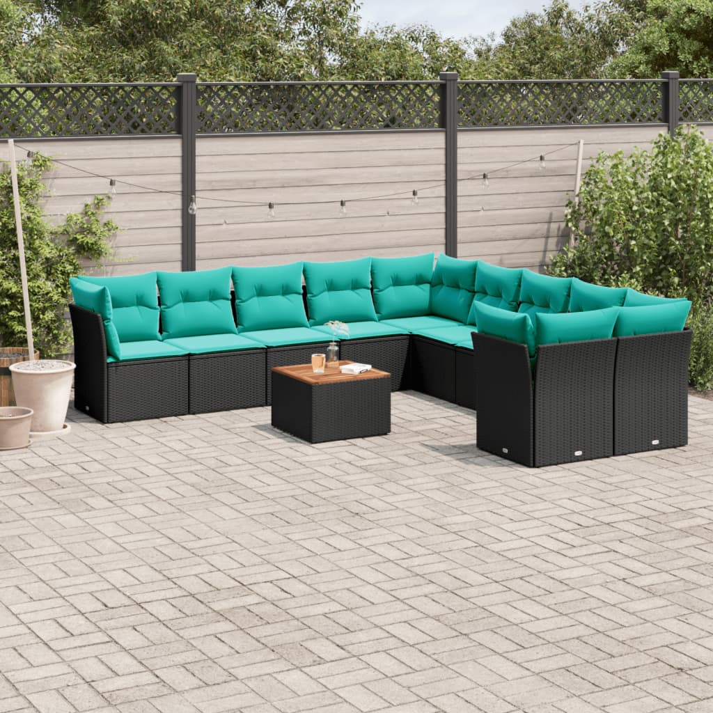 Set Divani da Giardino 11 pz con Cuscini in Polyrattan Nero 3256183