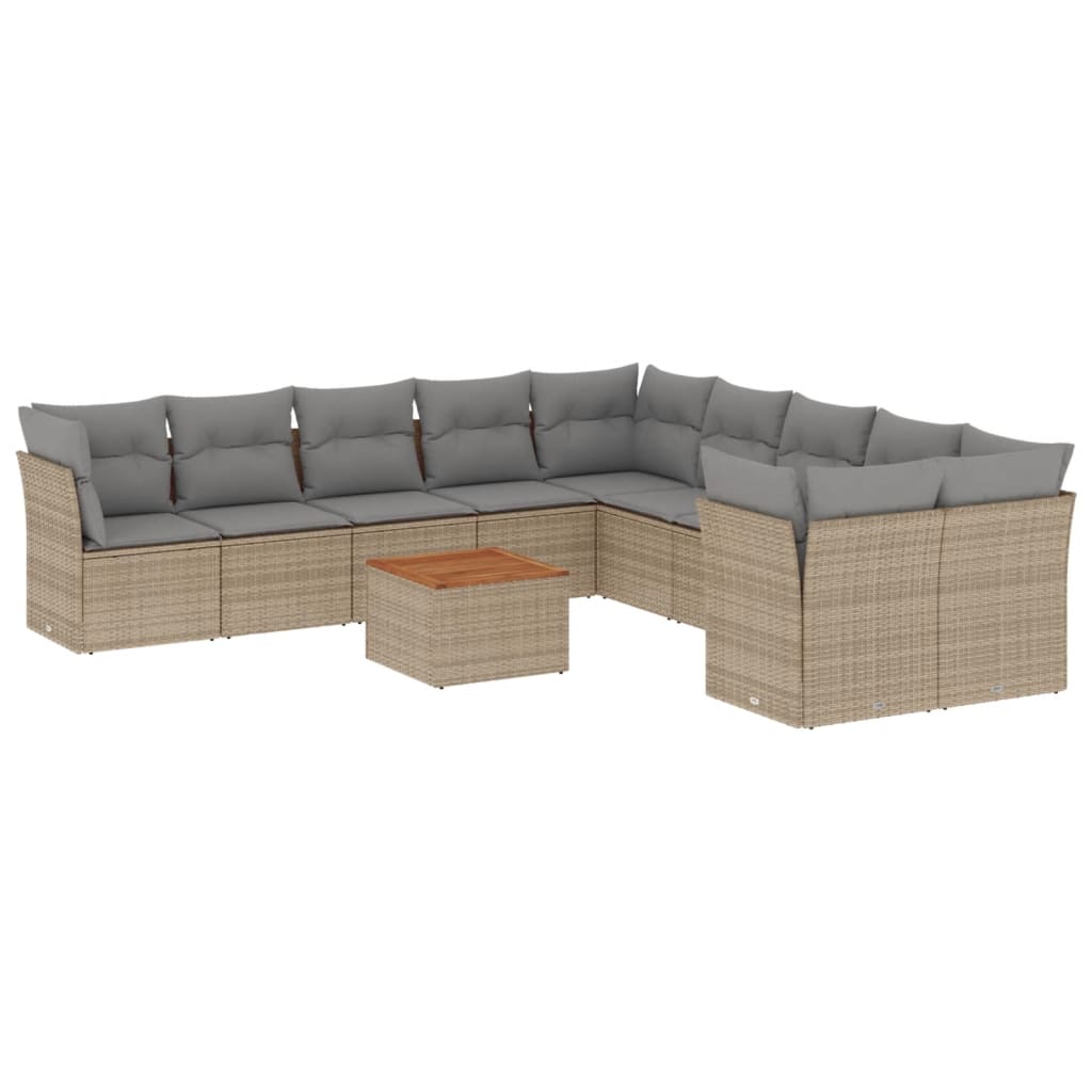 Set Divano da Giardino 11 pz con Cuscini Beige Misto Polyrattan