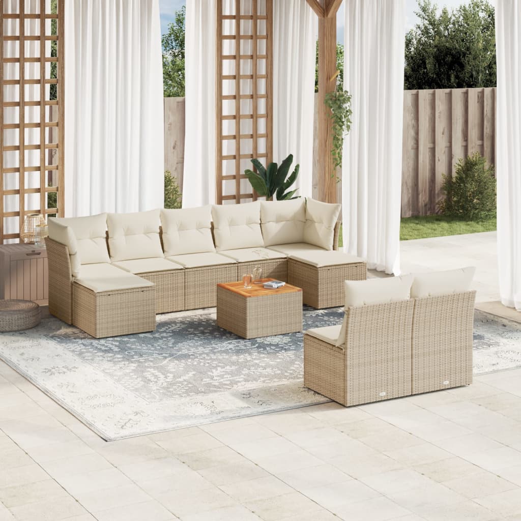 Set Divano da Giardino 10 pz con Cuscini Beige in Polyrattan 3256191