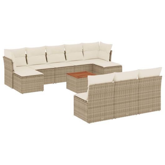 Set Divani da Giardino 11 pz con Cuscini Beige in Polyrattan