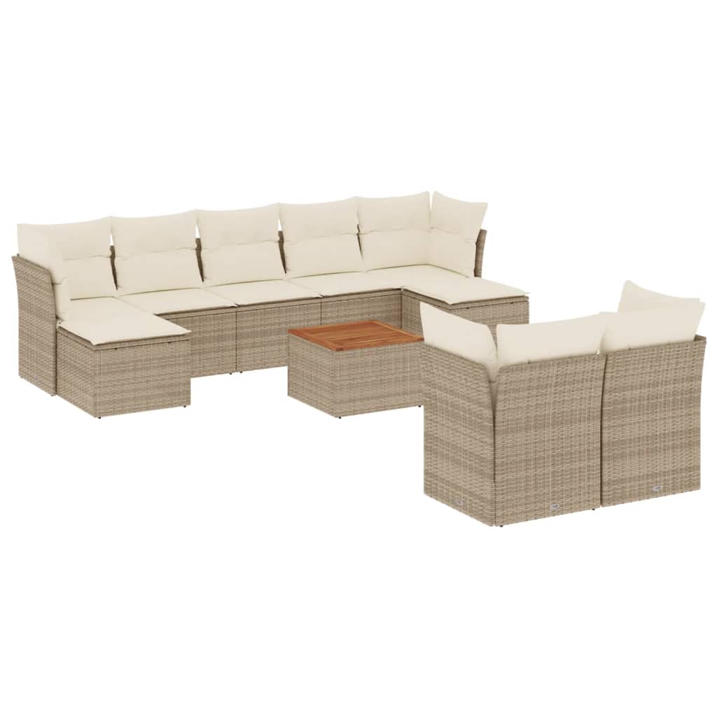 Set Divano da Giardino 10 pz con Cuscini Beige in Polyrattan 3256205