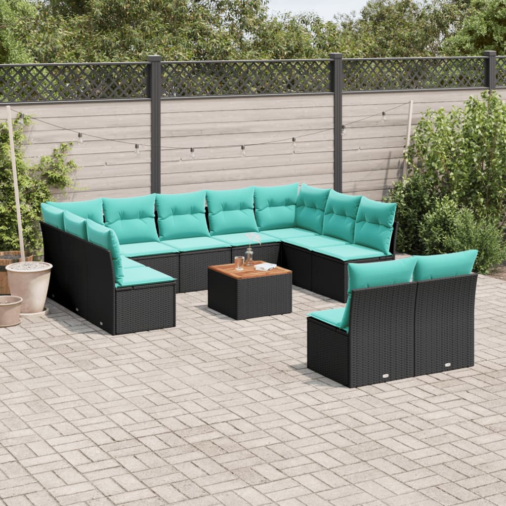 Set Divani da Giardino 12pz con Cuscini Nero in Polyrattan 3256218