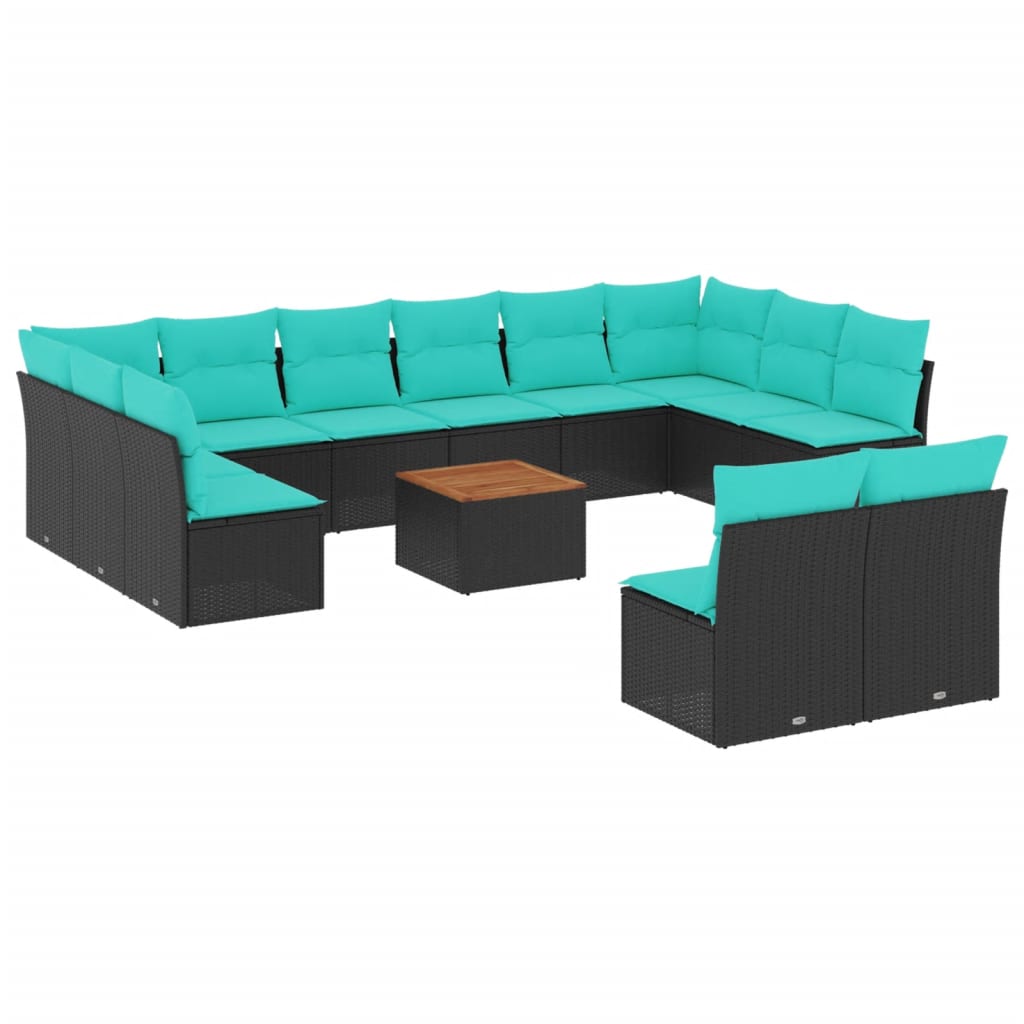 Set Divani da Giardino 13pz con Cuscini Nero in Polyrattan 3256225