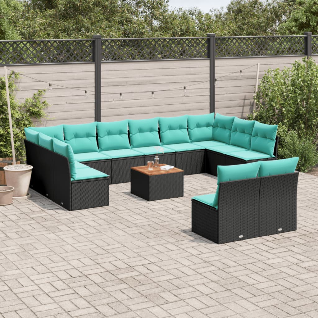 Set Divani da Giardino 13pz con Cuscini Nero in Polyrattan 3256225