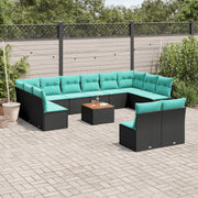 Set Divani da Giardino 13pz con Cuscini Nero in Polyrattan 3256225