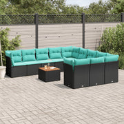 Set Divani da Giardino 12pz con Cuscini Nero in Polyrattan 3256239