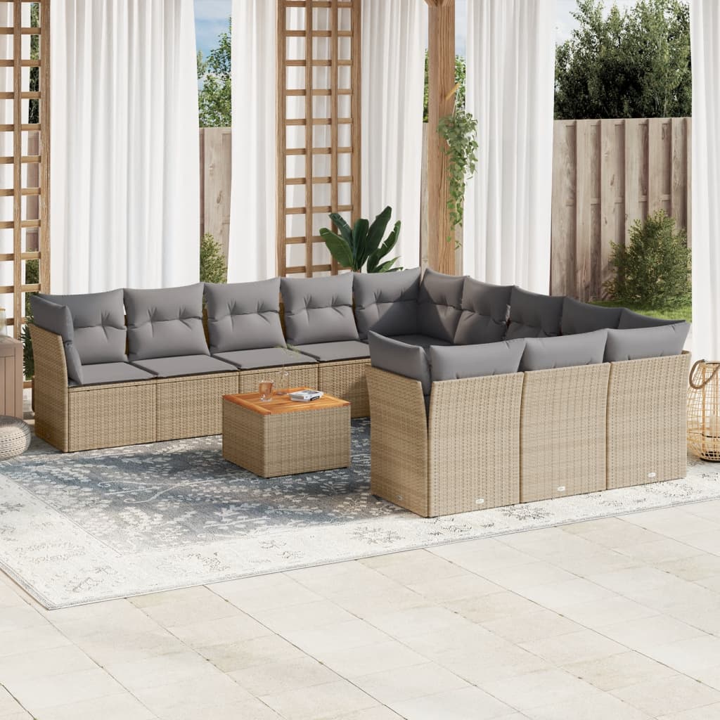 Set Divano da Giardino 12 pz con Cuscini Beige Misto Polyrattan 3256241