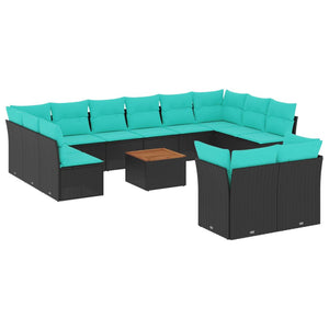 Set Divani da Giardino 13pz con Cuscini Nero in Polyrattan 3256246