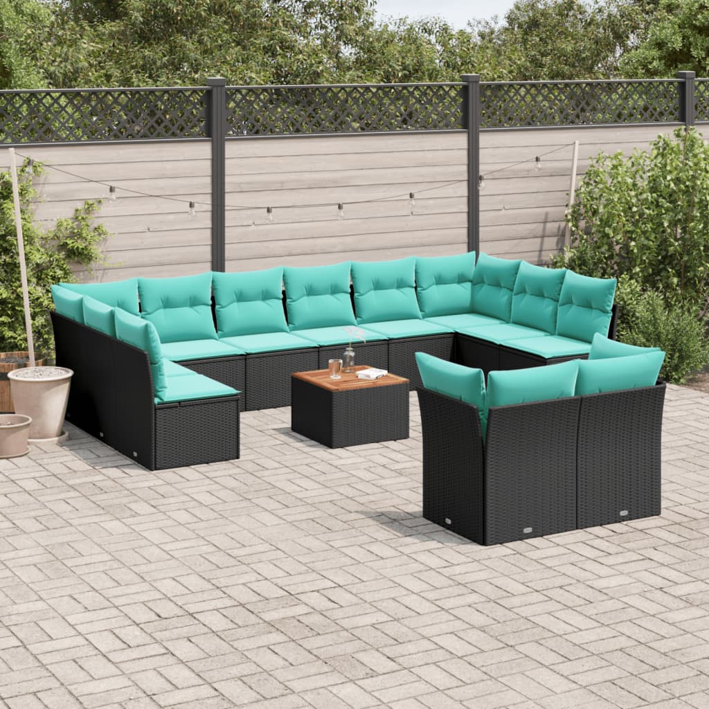 Set Divani da Giardino 13pz con Cuscini Nero in Polyrattan 3256246