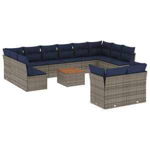 Set Divani da Giardino 13 pz con Cuscini Grigio in Polyrattan 3256249