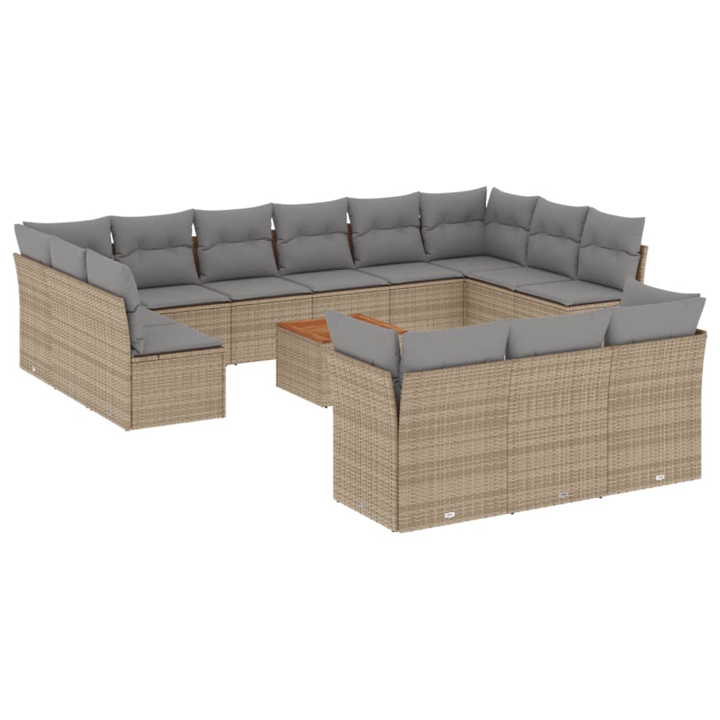 Set Divano da Giardino 14 pz con Cuscini Beige Misto Polyrattan