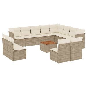 Set Divano da Giardino 13 pz con Cuscini Beige in Polyrattan 3256261