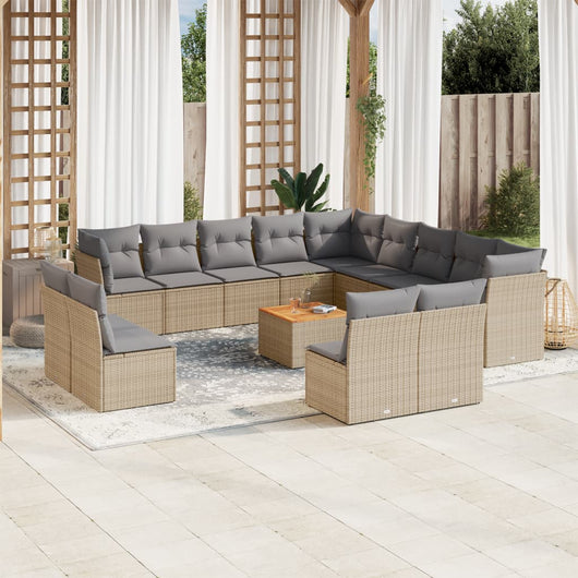 Set Divano da Giardino 14 pz con Cuscini Beige Misto Polyrattan